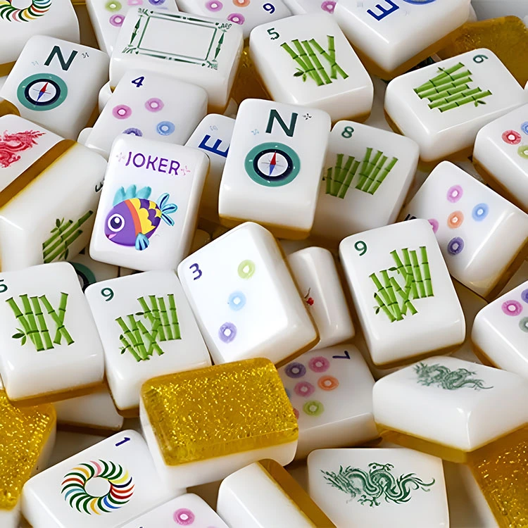 Piastrelle Mahjong acriliche con glitter dorati