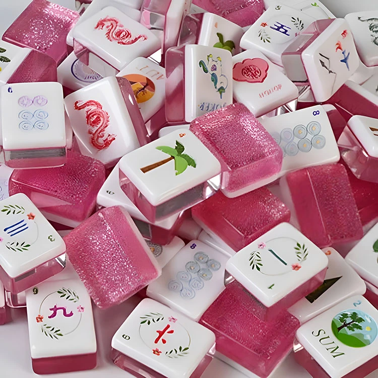 Piastrelle Mahjong acriliche rosa glitterate